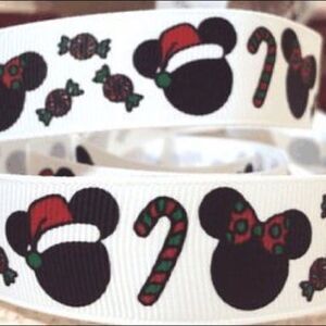 Grosgrain Ribbon 7/8” 5 yards NEW Christmas candy cane Minnie Mickey Mouse Santa